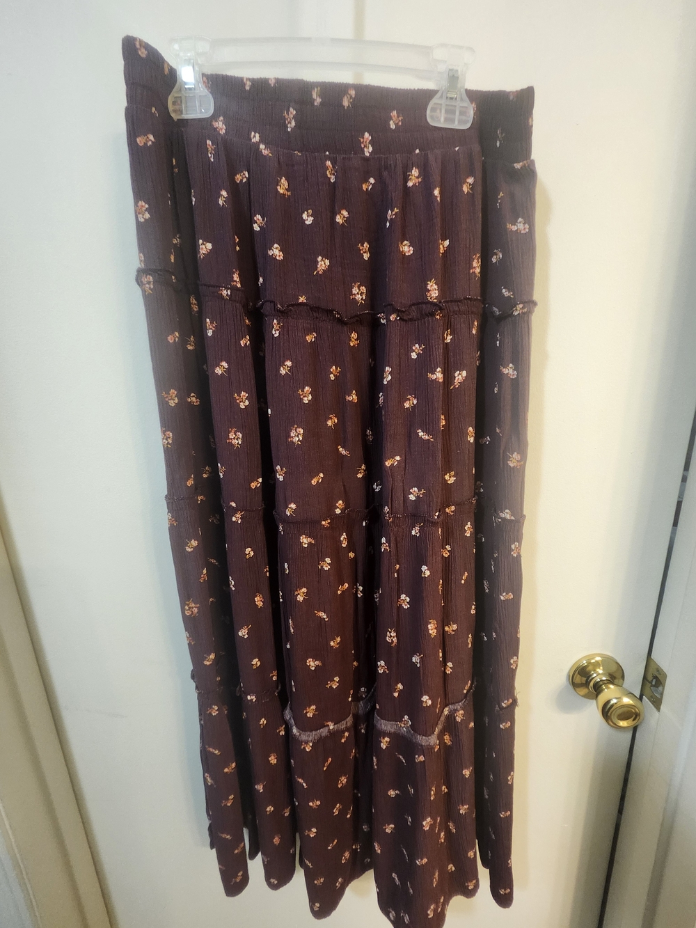 Hot Kiss Floral Tiered Maxi Skirt - Plum with Pink Accents